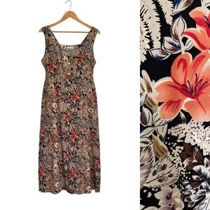 Vintage 90s does 40s Robbie Bee Button Down Maxi Dress Sz 10 Tropical Floral